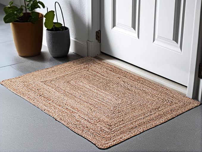 Hand Woven Jute Braided Rug, 2'x3' – Natural, Reversible Boho Entry Area Rugs for Kitchen, Living Room I Farmhouse Indoor Outdoor Decorative Floor Rug, 24x36 Inches