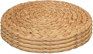 Round Woven Placemats Set of 4，Boho Rattan Placemats Natural Hand-Woven Water Hyacinth Placemats Farmhouse Weave Place Mats Table Mats for Dining, Table,Kitchen,Wedding