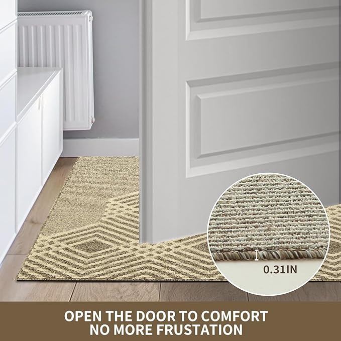 Modern Striped Door mat,Low Fluff、Woven、Non Slip,Indoor Outdoor Entrance Floor mat Carpet,Comfortable and Durable,Easy to Clean,Suitable for All Seasons Brown 20"X32" Area Rug