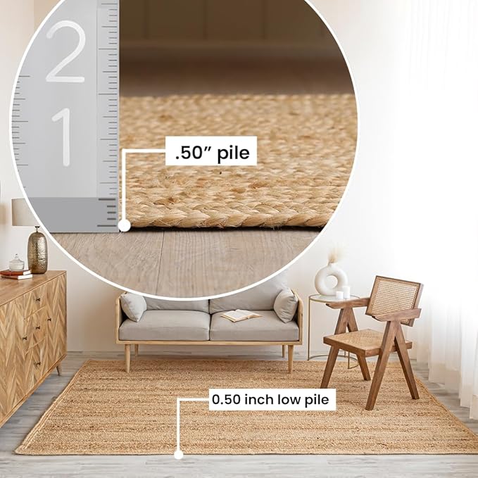 Natural Handcrafted Woven Jute Rug 2'x3' - Rustic Vintage Braided Reversible Farmhouse Indoor Floor Rug - Eco Friendly for Entryway, Kitchen Living Room, Bedroom