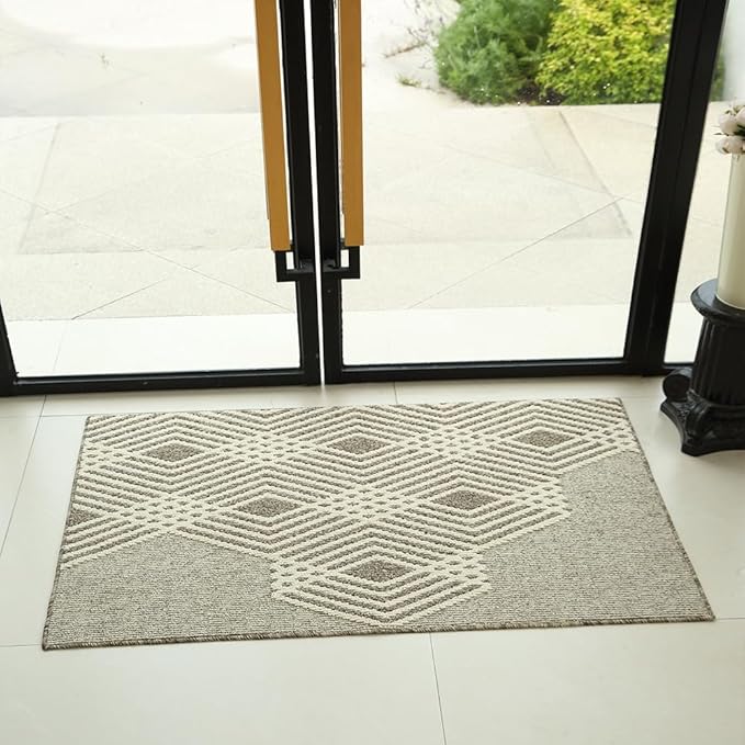Modern Striped Door mat,Low Fluff、Woven、Non Slip,Indoor Outdoor Entrance Floor mat Carpet,Comfortable and Durable,Easy to Clean,Suitable for All Seasons Brown 20"X32" Area Rug