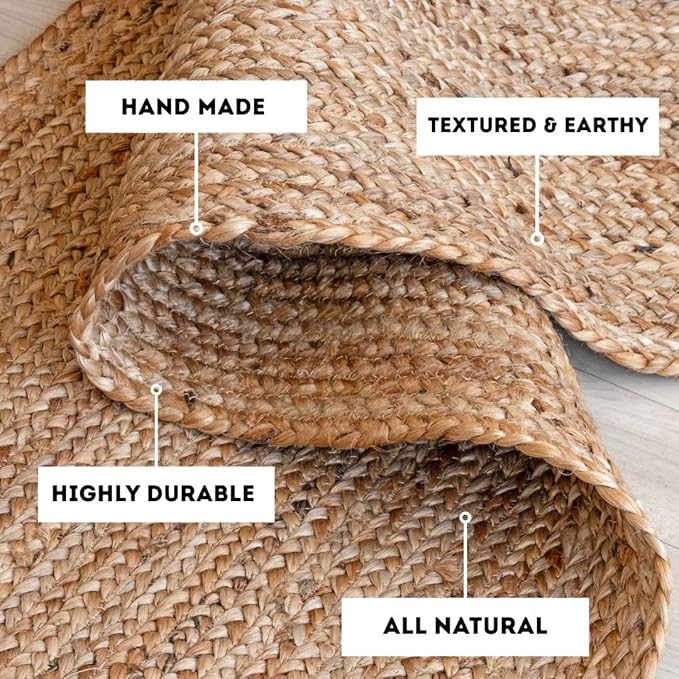 Natural Handcrafted Woven Jute Rug 2'x3' - Rustic Vintage Braided Reversible Farmhouse Indoor Floor Rug - Eco Friendly for Entryway, Kitchen Living Room, Bedroom