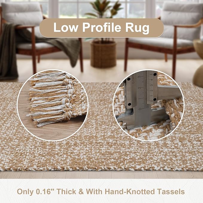 Small Bathroom Rug, 2' x 3' Hand-Woven Low Profile Front Entryway Rug, Tan Cotton Reversible Washable Kitchen Mat Modern Farmhouse Carpet for Foyer Bedroom Back Door Decor