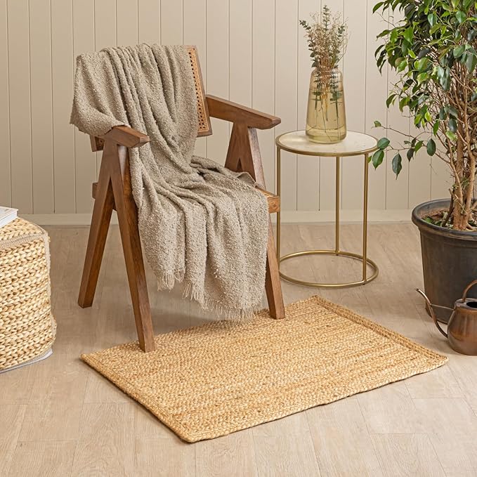 Natural Handcrafted Woven Jute Rug 2'x3' - Rustic Vintage Braided Reversible Farmhouse Indoor Floor Rug - Eco Friendly for Entryway, Kitchen Living Room, Bedroom