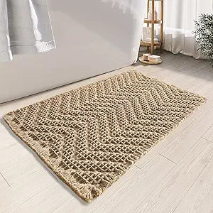 Bathroom Floor Mat,Boho Bath Rug,Super Absorbent Bath Mat,Bathroom Rugs Non Slip Washable, Quick Dry Shower Mats, Ultra Soft Bath Mat Towel,Brown,18"*30"