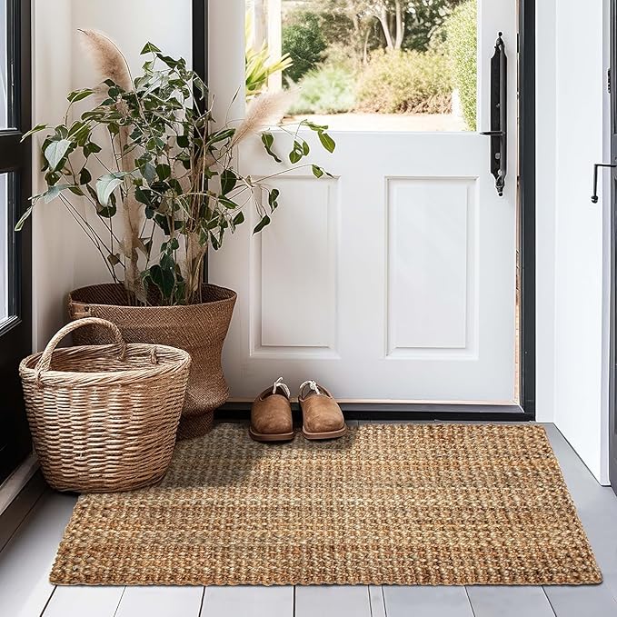 Jute Handspun Area Rug - Premium Jute Handwoven Reversible Chunky Textured Tan Beige Neutral Throw Accent Rug Carpet - Rustic Farmhouse Living Room Bedroom Den Study Décor -24" x 36" Natural