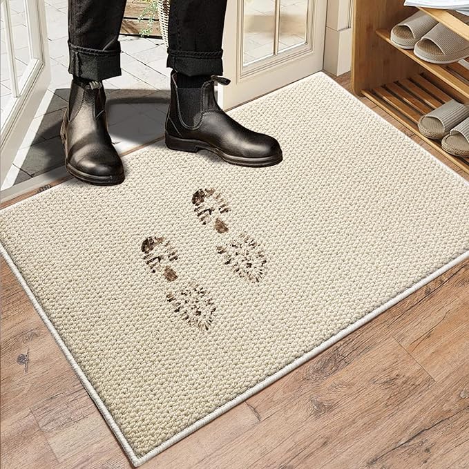 Front Door Mat 20"x 32" Faux Jute Indoor Entrance Doormat Outdoor Welcome Mat Entry Entryway Rugs Inside Outside Door Mats for Home Entrance Durable Non Slip Dirt Trapper Duty-Beige