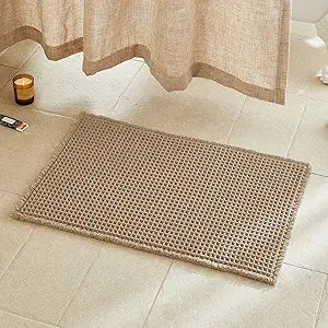 Waffle Bath Mat, Boho Bathroom Rugs Non Slip Washable Super Absorbent Quick Dry Farmhouse Bathroom Decor, 30"x20" Khaki