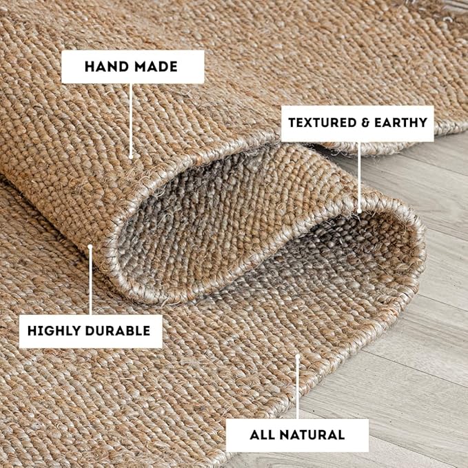 Handwoven Chunky Jute Rug with Tassels 2'x3' - Boho Home Decor Natural Rustic Farmhouse Area Rug, Ideal for High Traffic Areas - Entryway, Bedroom, Kitchen, Living Room and Hallway