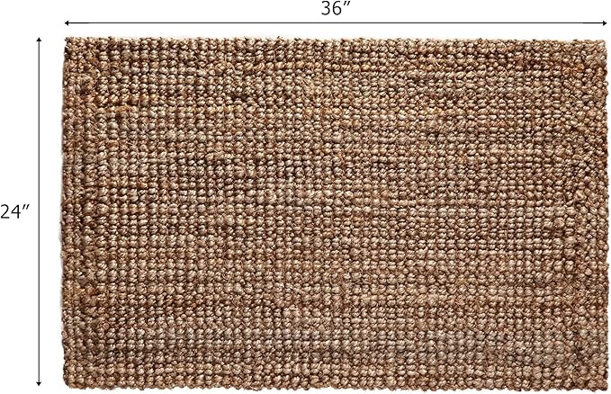 Jute Handspun Area Rug - Premium Jute Handwoven Reversible Chunky Textured Tan Beige Neutral Throw Accent Rug Carpet - Rustic Farmhouse Living Room Bedroom Den Study Décor -24" x 36" Natural