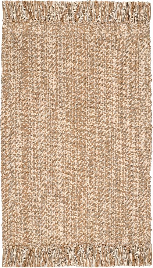 Woven Area Rug - Reversible Boho Farmhouse Rustic Cotton Throw Rug Carpet with Fringe - Machine Washable Accent Mat for Bedroom Living Room Entryway Bathroom Dorm - 22x34 - Tan Natural