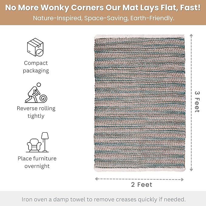 Hand Woven Jute Rug 2'x3' - Teal, Reversible Boho Entry Area Rugs for Kitchen, Living Room, Patio Door Mat | Farmhouse Indoor Outdoor Decorative Rustic Rug - 24x36 Inch