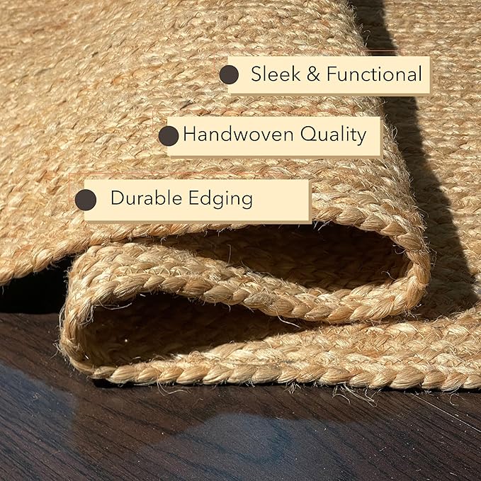 Hand Woven Natural Jute Braided Rug -18x30 Inch Half Round | Vintage Boho Reversible Doormat for Entryway, Front Door | Farmhouse Natural Fiber Rugs for Bedroom, Kitchen, Living Room