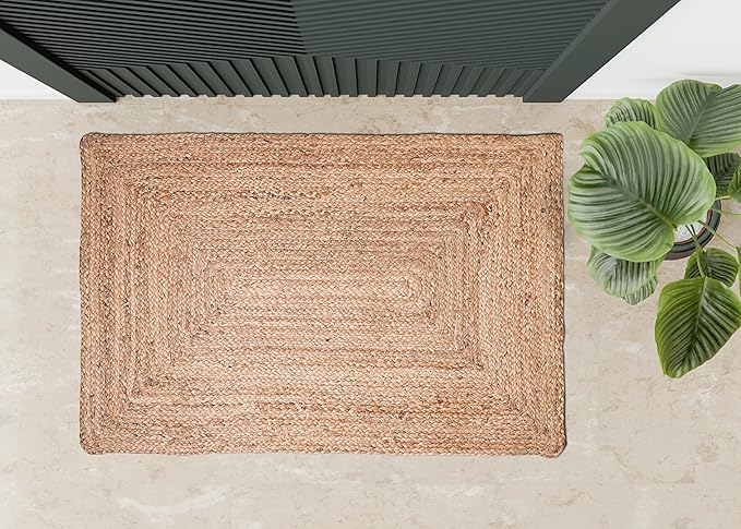 Hand Woven Jute Braided Rug, 2'x3' – Natural, Reversible Boho Entry Area Rugs for Kitchen, Living Room I Farmhouse Indoor Outdoor Decorative Floor Rug, 24x36 Inches