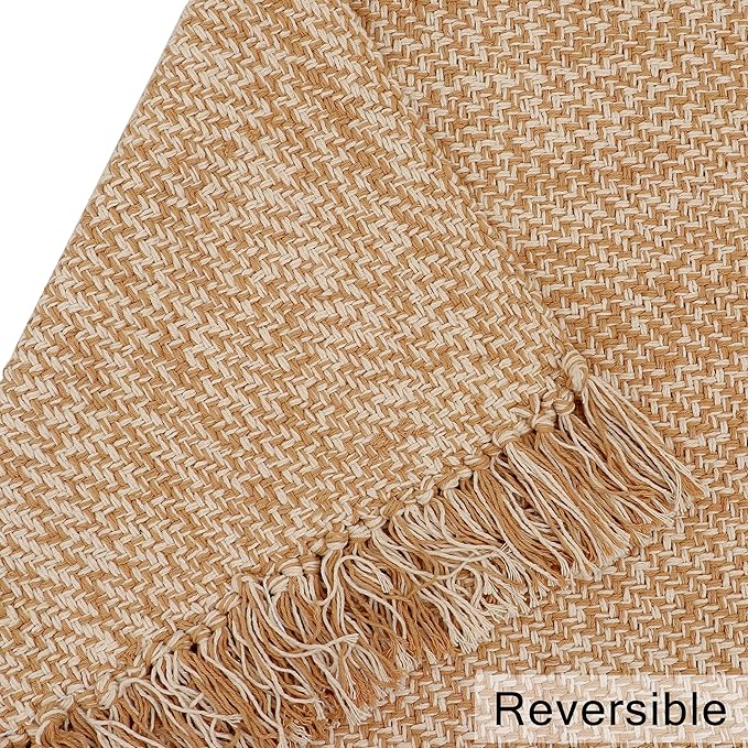 Woven Area Rug - Reversible Boho Farmhouse Rustic Cotton Throw Rug Carpet with Fringe - Machine Washable Accent Mat for Bedroom Living Room Entryway Bathroom Dorm - 22x34 - Tan Natural